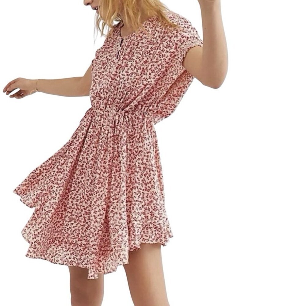 Free People One Fine Day Floral Pink Mini Dress Tunic Women’s S COTTAGE CORE